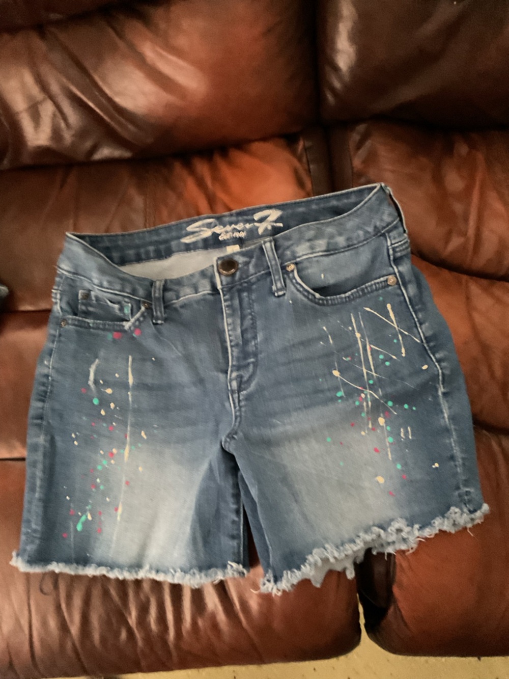 Seven7 Blue Denim Paint-Splatter Frayed  Jean shorts